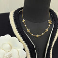 CHN108  Women's 26P Gold Double C Gold Bean Pearl Necklace Jewelry