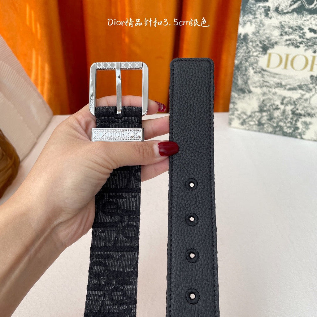 3.5CM Embroidered Letter Genuine Cowhide Men Belt Brass Engraved Buckle Designer Inspired Business Waist Belt