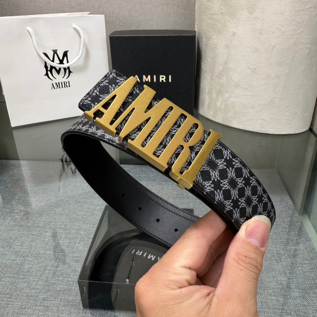 3.8cm Reversible Houndstooth Cowhide Belt | Designer Inspired Gold Steel Letter Buckle Men Street Waist Strap Gift For Him