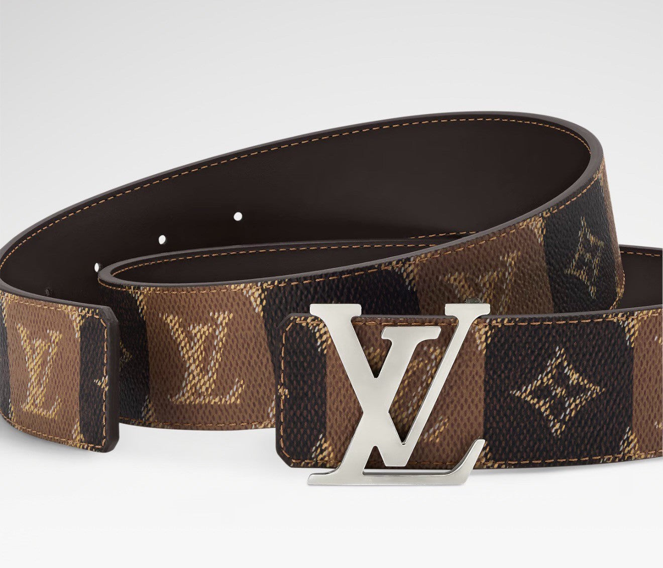 40MM Double Sided Monogram Canvas Cowhide Men Belt Silver Tone Letter Buckle Designer Inspired Reversible Waist Belt