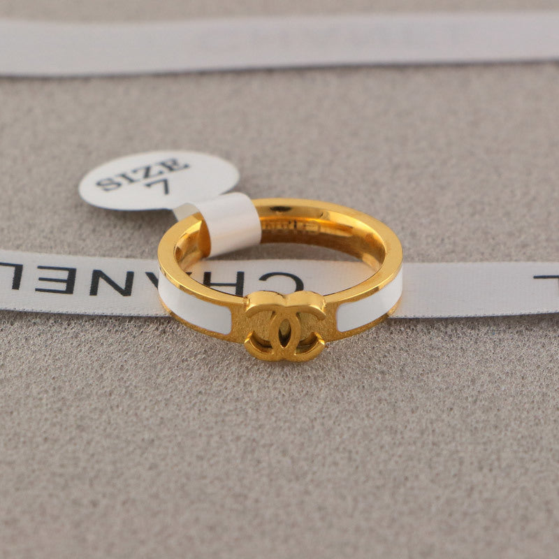CHR14  Titanium steel double C letter narrow couple ring  Jewelry